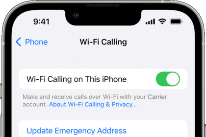An iPhone showing the Wi-Fi Calling screen, with Wi-Fi Calling on This Phone turned on.  