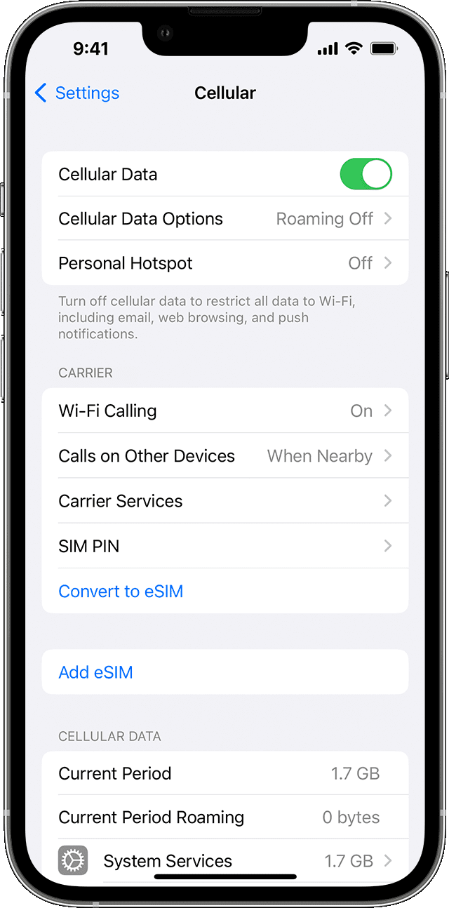 iphone 14 pro max cellular data