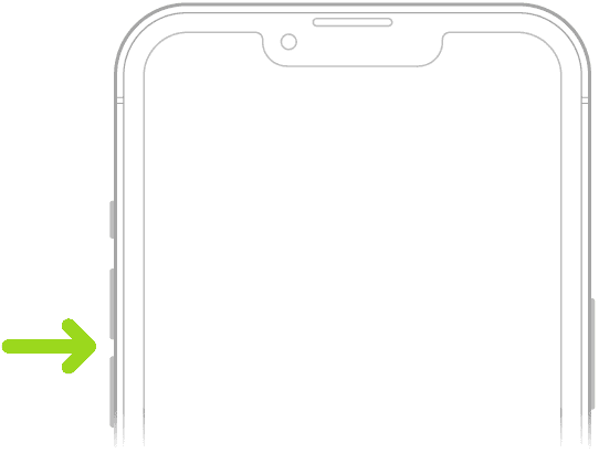 The upper portion of the front of iPhone with the volume up and volume down buttons on the upper left.  