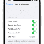 An iPhone showing the screen at Settings > Face ID & Passcode.  