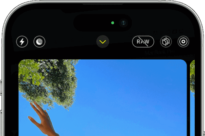 An iPhone showing Camera app with four people in the viewfinder  