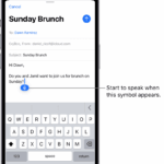 The onscreen keyboard is open in the Mail app. The Dictation button in the bottom-right corner of the screen is selected and the Dictation button appears below the insertion point in the text field.  