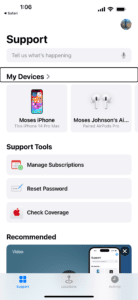 Apple support website showing steps on how to book a Genius Bar appointment  