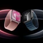 Two Apple Watch Series 9 devices are shown with a motion blur effect against a black background.