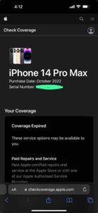 Check warranty service and active support coverage on Apple Check Coverage website  