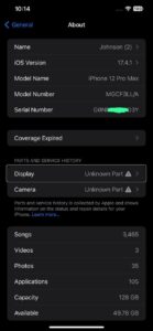 A screenshot of an iPhone showing unknown parts in settings