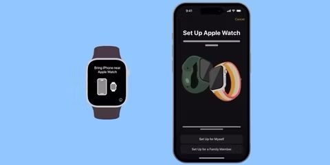 An Apple Watch being set up next to an iPhone  