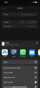 Using the Print function to create a PDF from a photo on an iPhone