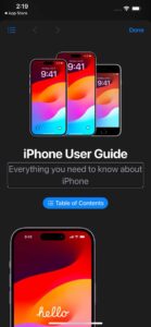 A screenshot displaying an iPhone User Guide in Tips app