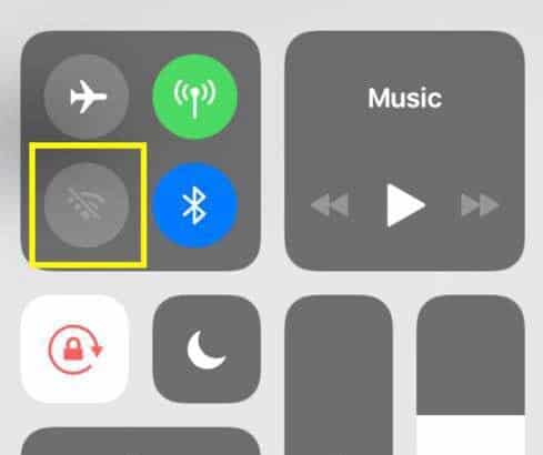 A screenshot of the control center on iPhone