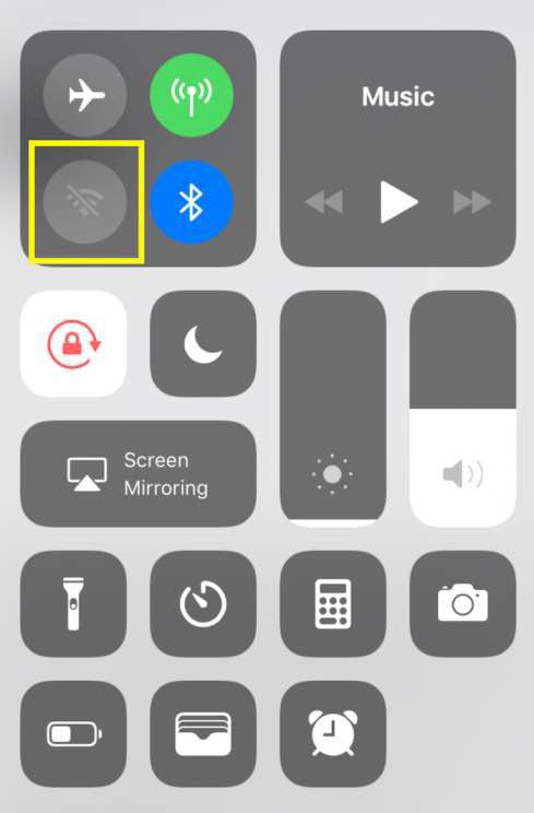 A screenshot of the control center on iPhone