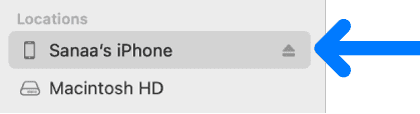A device selected in the Finder sidebar.  