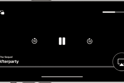 The AirPlay button appears emphasized in the lower-right corner of the screen on iPhone during video playback