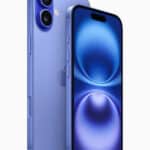 iPhone 16 and iPhone 16 Plus in ultramarine are shown side by side.