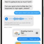 A Messages conversation showing iMessage features.