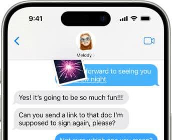 A Messages conversation showing iMessage features.