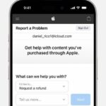 iPhone showing the Report a Problem website where you can request a refund. After you choose Request a refund, choose the reason why you're asking for the refund.  