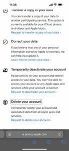 Request to delete your Apple account