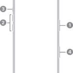 Line art of an iPhone 16 with numbers pointing to the buttons and controls.  