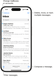 The Mail Inbox, showing a list of emails.