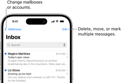 The Mail Inbox, showing a list of emails.