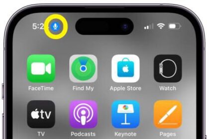 blue microphone icon at top of iPhone  