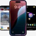 Static image of multiple iPhones showing Apple Intelligence features.  