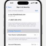 iPhone showing the Sign In & Security settings and option to Change Password