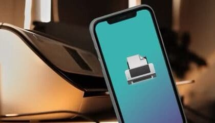 iPhone with a printer on background  