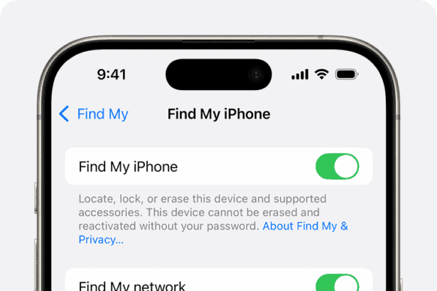 iPhone screen showing Find My settings  