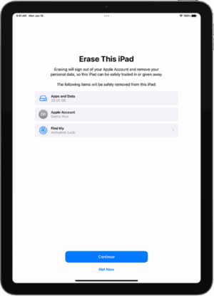 The Erase This iPad screen.