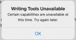 Writing tools unavailable error message