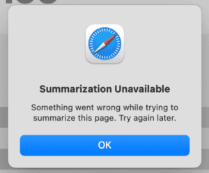 Summarization Unavailable error message