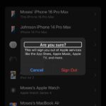 A prompt saying “This will sign you out of Apple services like the App Store, Apple Music, Apple TV, and more.”