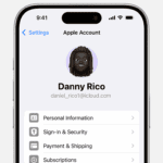 Apple Account settings in the Settings app on iPhone.  