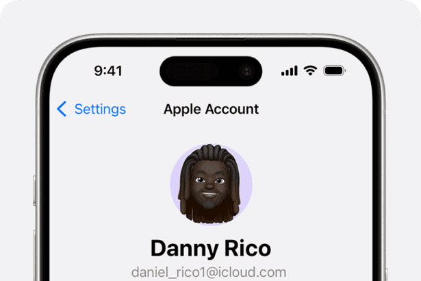 Apple Account settings in the Settings app on iPhone.  