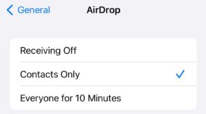 AirDrop settings on iPhone