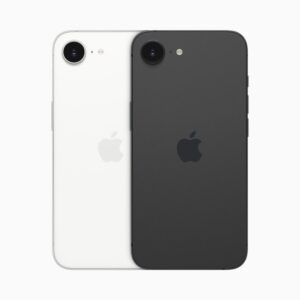 A matte white and a matte black iPhone 16e, side by side.