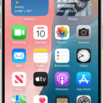 The iPhone 14 Pro Home Screen, showing a live Voice Memo recording in the Dynamic Island at the top of the screen.  