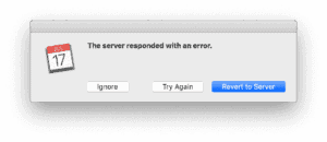 Calendar error screenshot