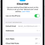 The mail screen on iCloud settings