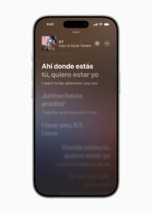 iOS 26 Lyrics Translation feature is shown in Apple Music on iPhone 16 Pro.