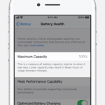 The Battery Health screen with Maximum Capacity highlighted.  