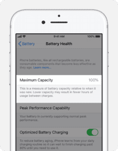 The Battery Health screen with Maximum Capacity highlighted.