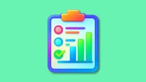 A colorful clipboard with charts, graphs, and checkmarks on a light green background.