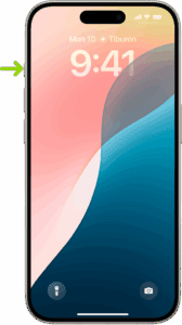 A screen showing that the Action button is located on the left edge of the iPhone