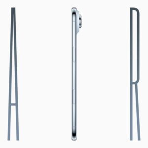 iPhone Air is held up by a hand between the letters “A” and “R,” forming the word “AIR.”