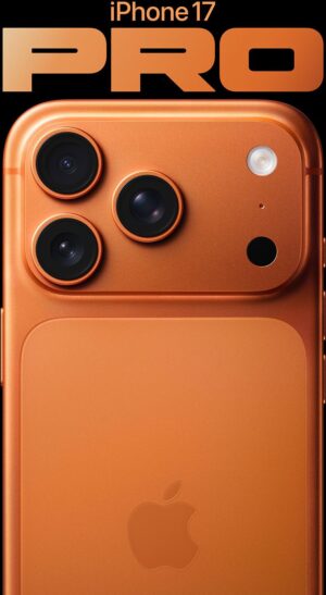 iPhone 17 Pro, cosmic orange finish, partial back exterior, pro camera system in top left corner, 3 lenses, microphone, flash