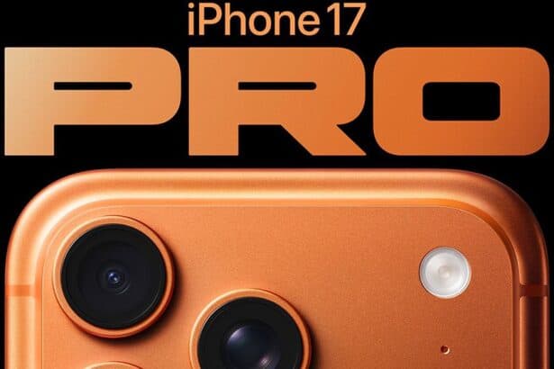 iPhone 17 Pro, cosmic orange finish, partial back exterior, pro camera system in top left corner, 3 lenses, microphone, flash  
