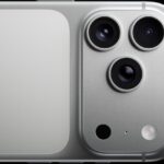 iPhone 17 Pro, silver, back exterior, pro camera system, 3 lenses, microphone, flash